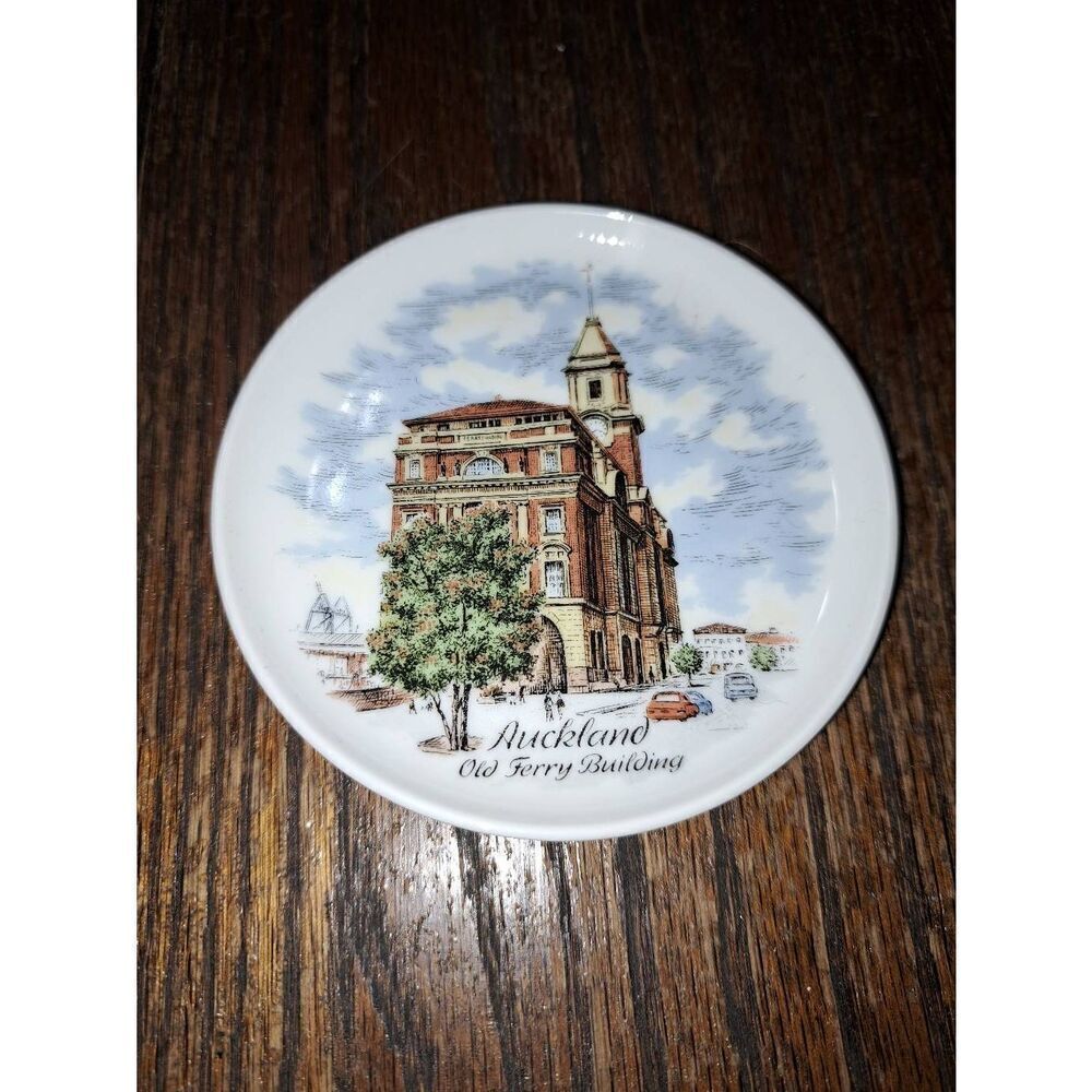 Vintage Small Miniature Auckland Old Ferry Building Ceramic Collector Plate 3.5"
